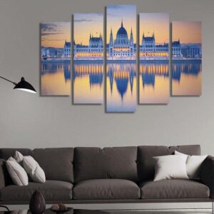 The Hungarian Parliament In Budapest - Nature 5 Panel Canvas Art Wall Decor