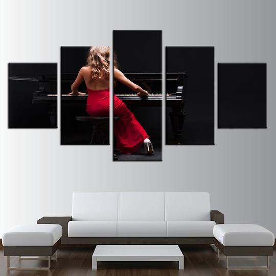 The Lady In Red Piano Player - Music 5 Panel Canvas Art Wall Decor The Lady In Red Piano Player - Music 5 Panel Canvas Art Wall Decor