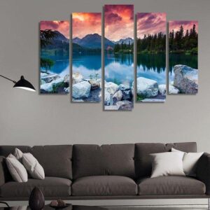 The Lake Is Quiet - Nature 5 Panel Canvas Art Wall Decor