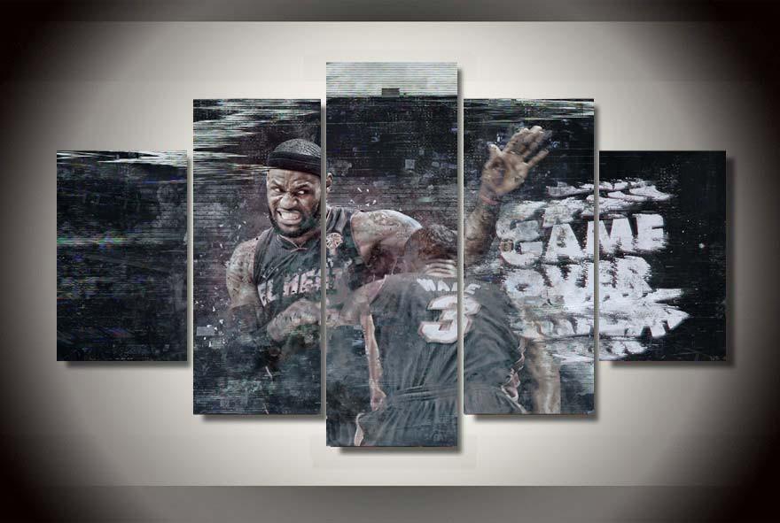 The Lebron James And Dwyane Wade Of Cavaliers - Sport 5 Panel Canvas Art Wall Decor The Lebron James And Dwyane Wade Of Cavaliers - Sport 5 Panel Canvas Art Wall Decor