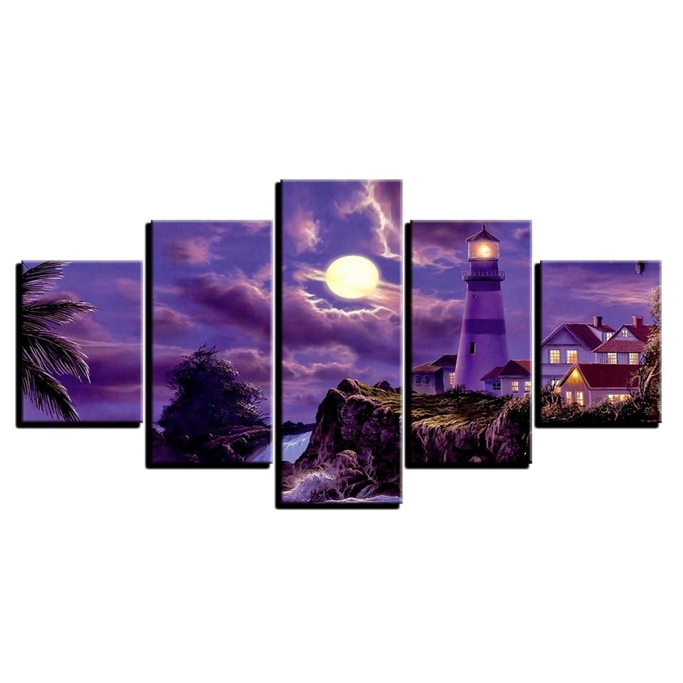 The Lighthouse In Halloween - Nature 5 Panel Canvas Art Wall Decor The Lighthouse In Halloween - Nature 5 Panel Canvas Art Wall Decor