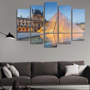 The Louvre Museum In Paris - Nature 5 Panel Canvas Art Wall Decor