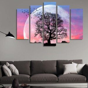 The Moon And The Trees - Space 5 Panel Canvas Art Wall Decor