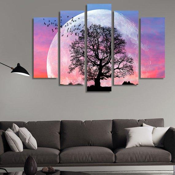 The Moon And The Trees - Space 5 Panel Canvas Art Wall Decor The Moon And The Trees - Space 5 Panel Canvas Art Wall Decor