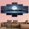 The Moon Rising Over The Forest - Nature 5 Panel Canvas Art Wall Decor