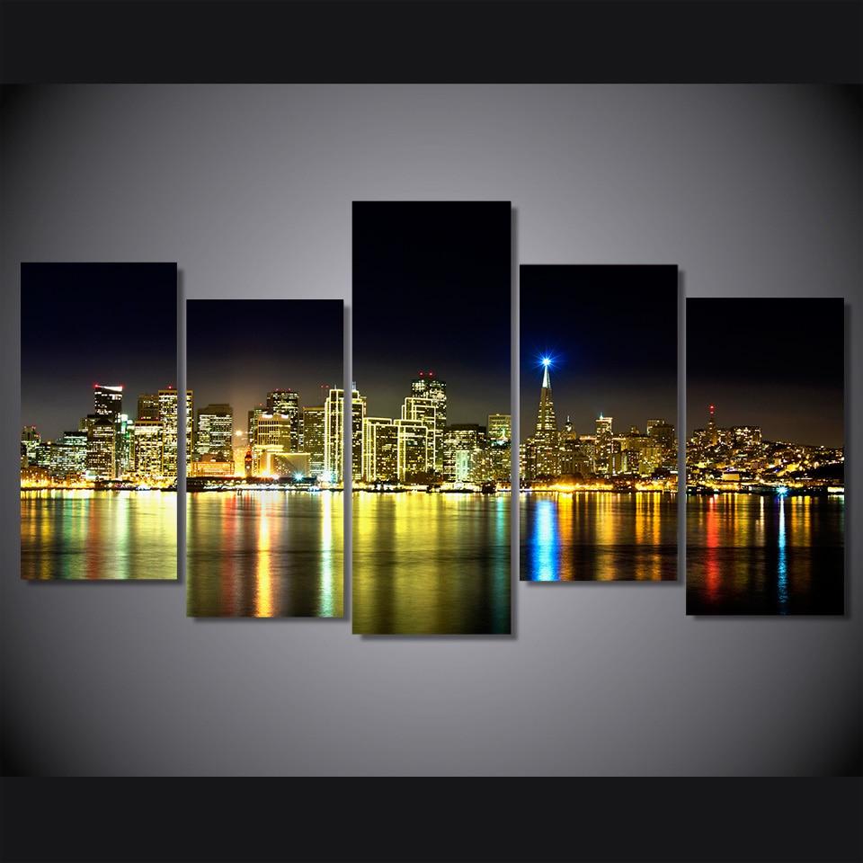 The Night Scenery City - Nature 5 Panel Canvas Art Wall Decor The Night Scenery City - Nature 5 Panel Canvas Art Wall Decor
