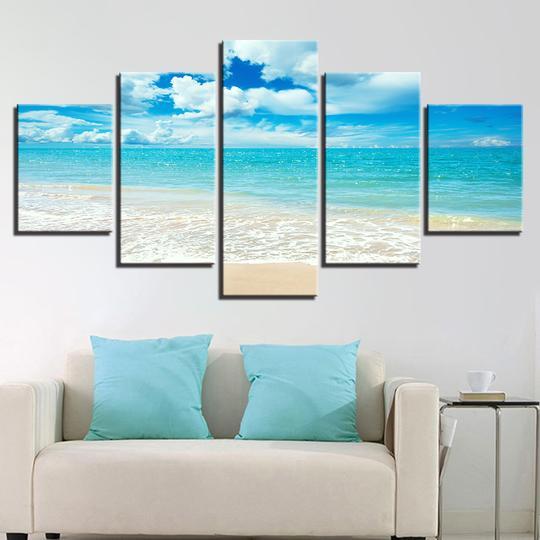 The Perfect White Sand Beach - Ocean 5 Panel Canvas Art Wall Decor The Perfect White Sand Beach - Ocean 5 Panel Canvas Art Wall Decor