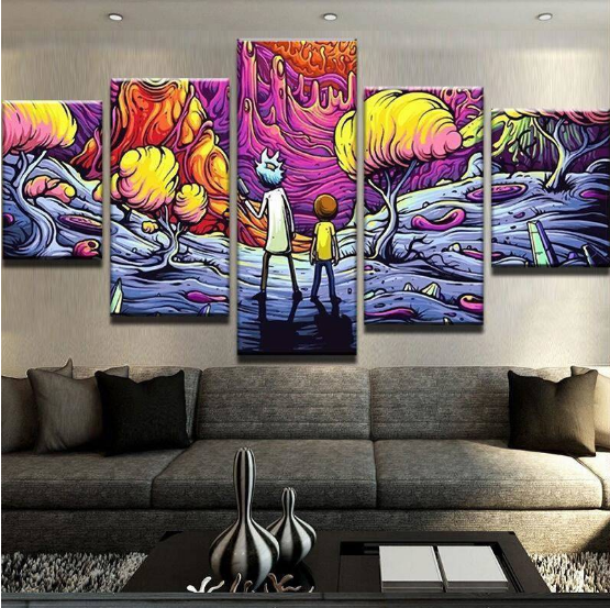 The Psychedelic Rick & Morty Cartoon - 5 Panel Canvas Art Wall Decor The Psychedelic Rick & Morty Cartoon - 5 Panel Canvas Art Wall Decor