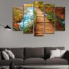 The Road Next To The Waterfall - Nature 5 Panel Canvas Art Wall Decor