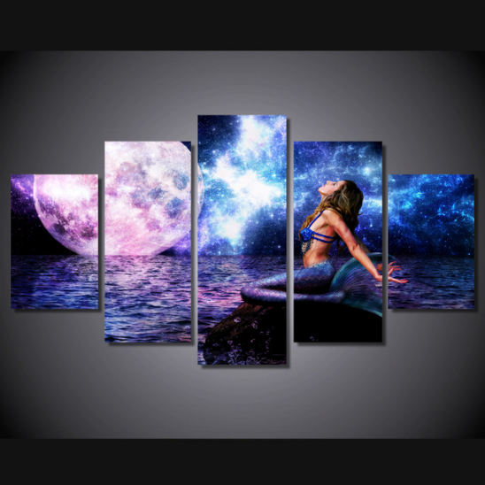 The Rusalka Blue Mermaid - Abstract 5 Panel Canvas Art Wall Decor The Rusalka Blue Mermaid - Abstract 5 Panel Canvas Art Wall Decor