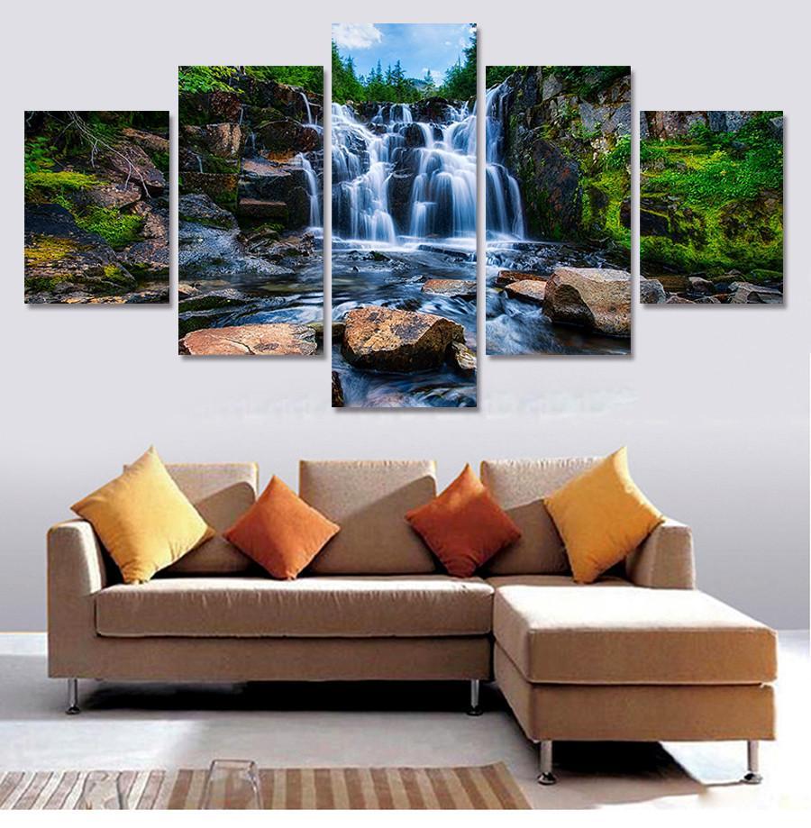 The Sound Of Waterfall - Nature 5 Panel Canvas Art Wall Decor The Sound Of Waterfall - Nature 5 Panel Canvas Art Wall Decor