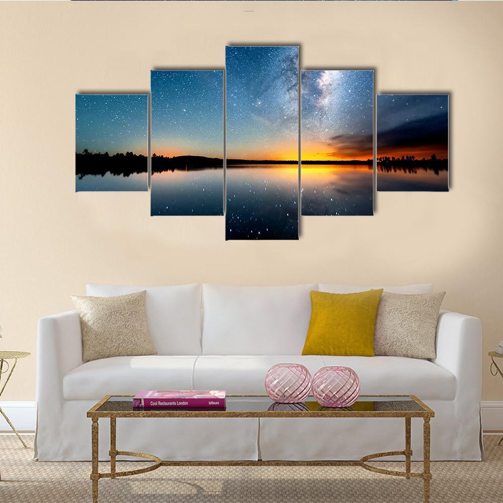 The Starry Sky And Milky Way - Nature 5 Panel Canvas Art Wall Decor The Starry Sky And Milky Way - Nature 5 Panel Canvas Art Wall Decor