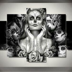The Sugar Skull Girl - Abstract 5 Panel Canvas Art Wall Decor