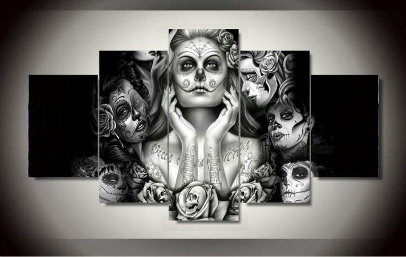 The Sugar Skull Girl - Abstract 5 Panel Canvas Art Wall Decor The Sugar Skull Girl - Abstract 5 Panel Canvas Art Wall Decor
