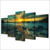 The Sunset Beach Rocks - Space 5 Panel Canvas Art Wall Decor