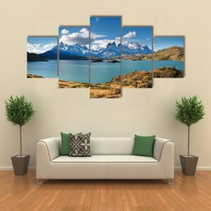 The Turquoise Lake Pehoe - Nature 5 Panel Canvas Art Wall Decor