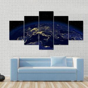 The View Of A Earth Night Side From Space - Space 5 Panel Canvas Art Wall Decor