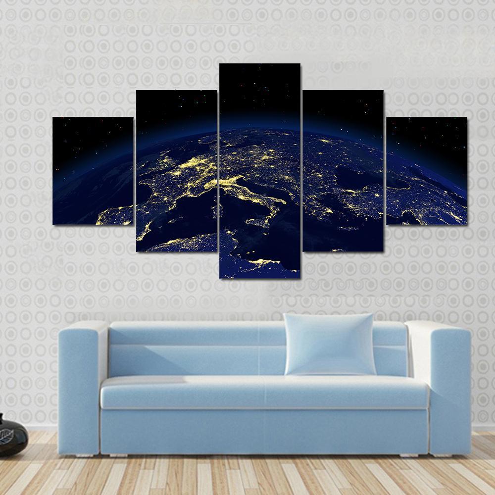 The View Of A Earth Night Side From Space - Space 5 Panel Canvas Art Wall Decor The View Of A Earth Night Side From Space - Space 5 Panel Canvas Art Wall Decor