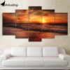 The View of Sunset On Sea - Space 5 Panel Canvas Art Wall Decor