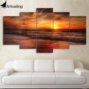 The View of Sunset On Sea - Space 5 Panel Canvas Art Wall Decor