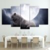 The White Wolf Under The Moon - Animal 5 Panel Canvas Art Wall Decor