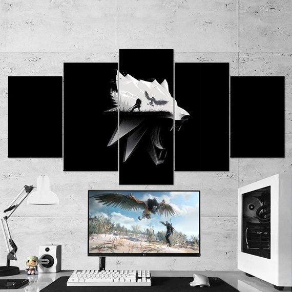 The Witcher Wild Hunt Wolf Logo 02 - Gaming 5 Panel Canvas Art Wall Decor The Witcher Wild Hunt Wolf Logo 02 - Gaming 5 Panel Canvas Art Wall Decor