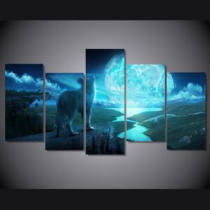 The Wolf and the planet - Animal 5 Panel Canvas Art Wall Decor