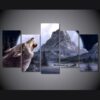 The Wolf howl moon mountain - Animal 5 Panel Canvas Art Wall Decor