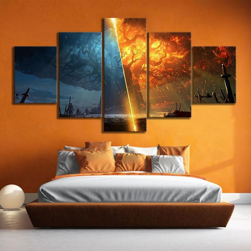 The World Tree Fire/Ice World of Warcraft Gaming - 5 Panel Canvas Art Wall Decor The World Tree Fire/Ice World of Warcraft Gaming - 5 Panel Canvas Art Wall Decor