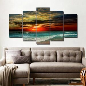 The evening of the sea - Space 5 Panel Canvas Art Wall Decor