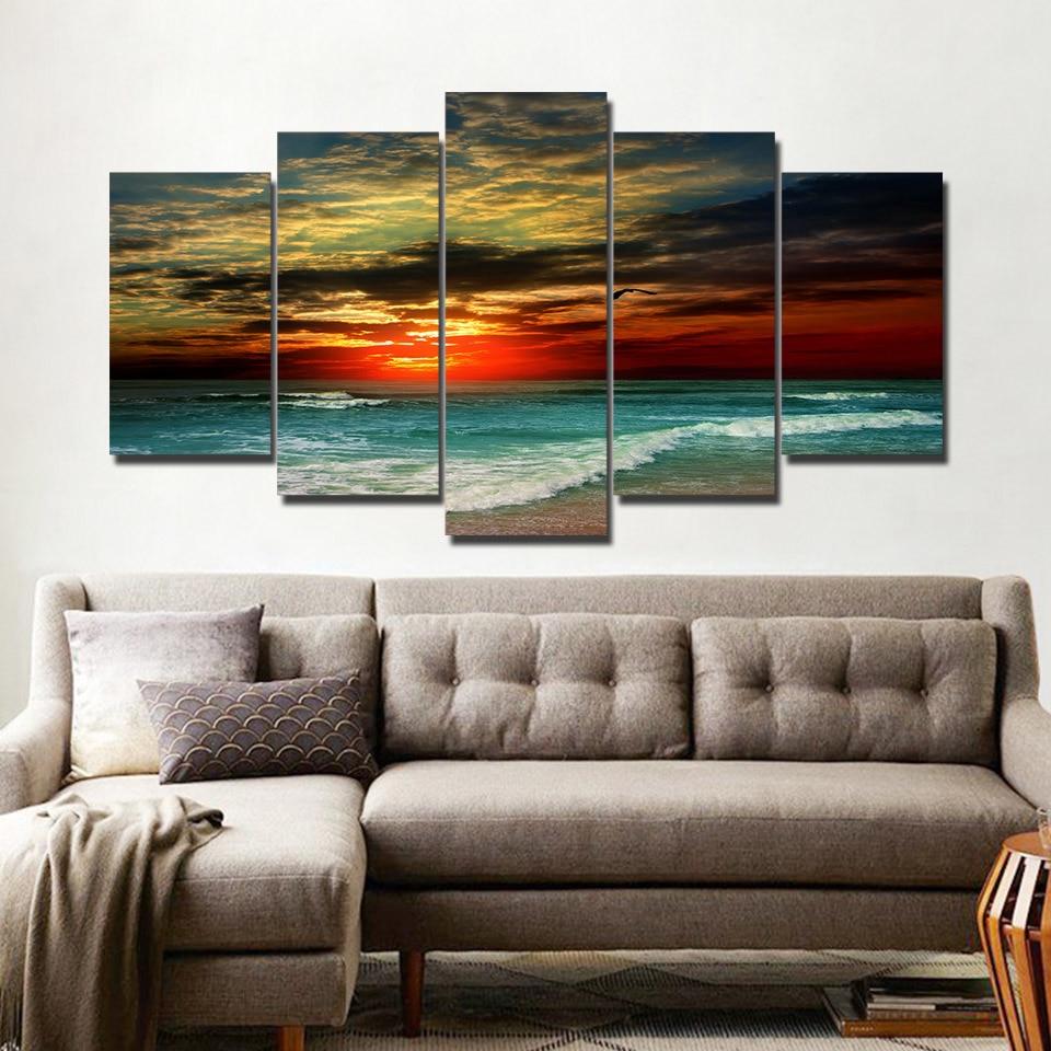 The evening of the sea - Space 5 Panel Canvas Art Wall Decor The evening of the sea - Space 5 Panel Canvas Art Wall Decor