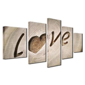 The inscription LOVE is cut out on the tree - Abstract 5 Panel Canvas Art Wall Decor