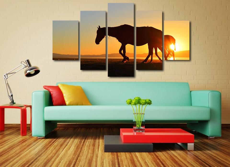 The setting sun animals horse - Animal 5 Panel Canvas Art Wall Decor The setting sun animals horse - Animal 5 Panel Canvas Art Wall Decor