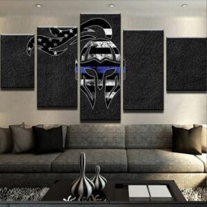 Thin Blue Line Spartan - Abstract 5 Panel Canvas Art Wall Decor