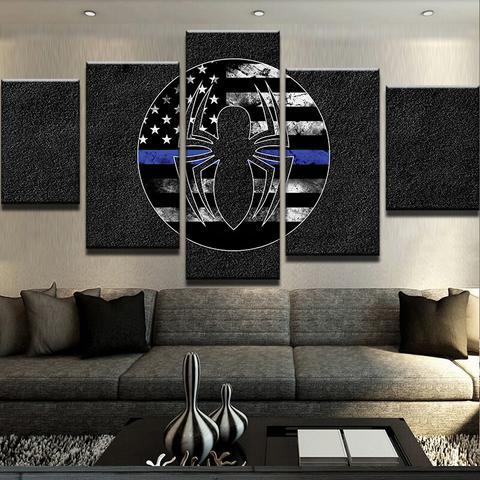 Thin Blue Line Spiderman - Abstract 5 Panel Canvas Art Wall Decor Thin Blue Line Spiderman - Abstract 5 Panel Canvas Art Wall Decor