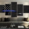 Thin Blue Line Thor Hammer - Abstract 5 Panel Canvas Art Wall Decor
