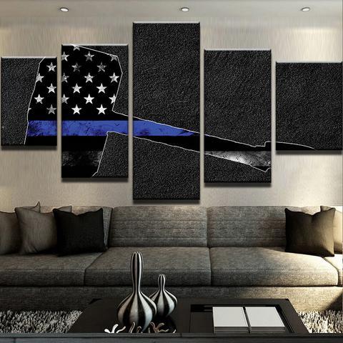 Thin Blue Line Thor Hammer - Abstract 5 Panel Canvas Art Wall Decor Thin Blue Line Thor Hammer - Abstract 5 Panel Canvas Art Wall Decor