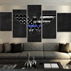 Thin Blue Line Wonder Women - Abstract 5 Panel Canvas Art Wall Decor