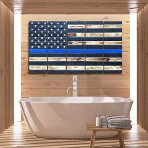 Thin Blue Line - Abstract 5 Panel Canvas Art Wall Decor