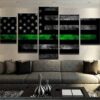 Thin Green Line Flag - Abstract 5 Panel Canvas Art Wall Decor