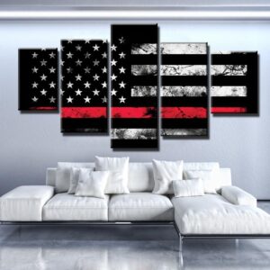 Thin Red Line 1 - Abstract 5 Panel Canvas Art Wall Decor