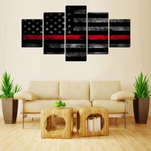 Thin Red Line Flag - Abstract 5 Panel Canvas Art Wall Decor