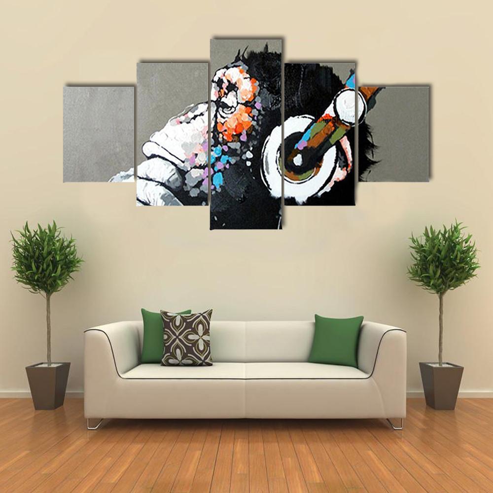 Thinking Gorilla Monkey Music - Animal 5 Panel Canvas Art Wall Decor Thinking Gorilla Monkey Music - Animal 5 Panel Canvas Art Wall Decor