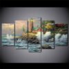 Thomas Kinkade Fairy Fantasy Castle Landscape 5 - Nature 5 Panel Canvas Art Wall Decor