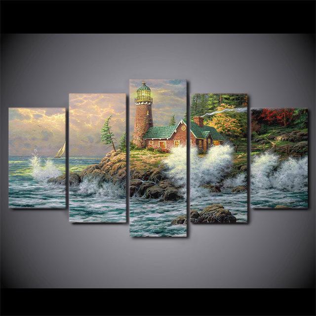 Thomas Kinkade Fairy Fantasy Castle Landscape 5 - Nature 5 Panel Canvas Art Wall Decor Thomas Kinkade Fairy Fantasy Castle Landscape 5 - Nature 5 Panel Canvas Art Wall Decor