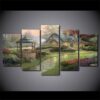 Thomas Kinkade Fairy Fantasy Castle Landscape 8 - Nature 5 Panel Canvas Art Wall Decor
