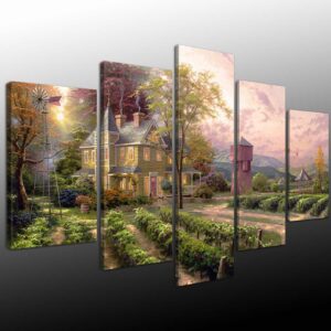Thomas Kinkade Fairy Fantasy Castle Landscape 9 - Nature 5 Panel Canvas Art Wall Decor