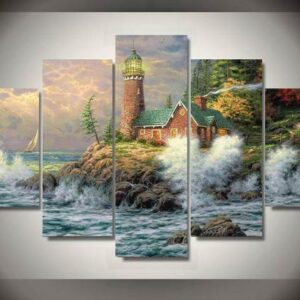Thomas Kinkade Forest Landscape Scenery - Nature 5 Panel Canvas Art Wall Decor