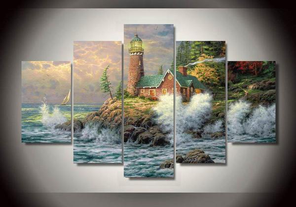 Thomas Kinkade Forest Landscape Scenery - Nature 5 Panel Canvas Art Wall Decor Thomas Kinkade Forest Landscape Scenery - Nature 5 Panel Canvas Art Wall Decor