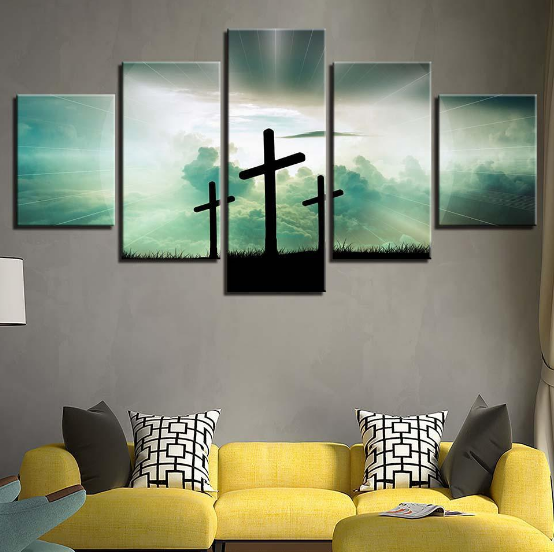 Three Crosses 1 - Religion 5 Panel Canvas Art Wall Decor Three Crosses 1 - Religion 5 Panel Canvas Art Wall Decor